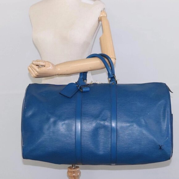 LOUIS VUITTON Epi Keepall 55 Boston Bag Toledo Blue - Picture 1 of 16